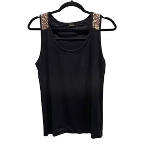 Lascana Womens Tank Top L Black Black with Gold Sequins